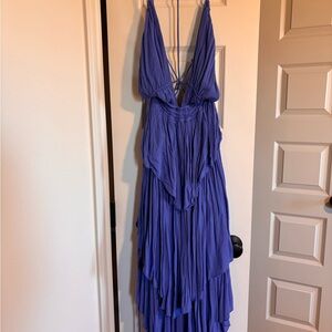 Free People Blue Ruched Wrap Sundress